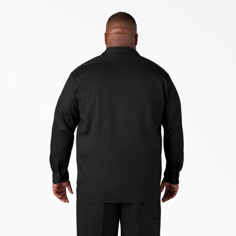 Black Men's Dickies Long Sleeve Work Shirts | OFC317658