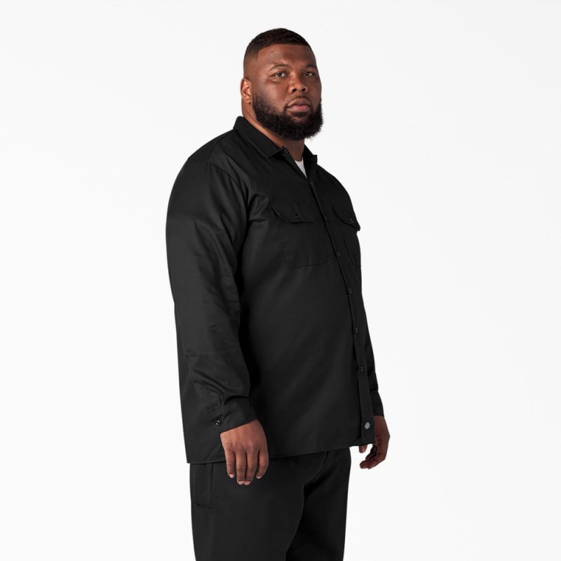 Black Men's Dickies Long Sleeve Work Shirts | OFC317658