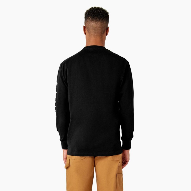 Black Men's Dickies Long Sleeve Workwear Graphic T-Shirt | VRL096718