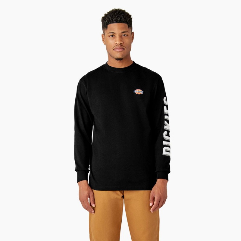 Black Men's Dickies Long Sleeve Workwear Graphic T-Shirt | VRL096718