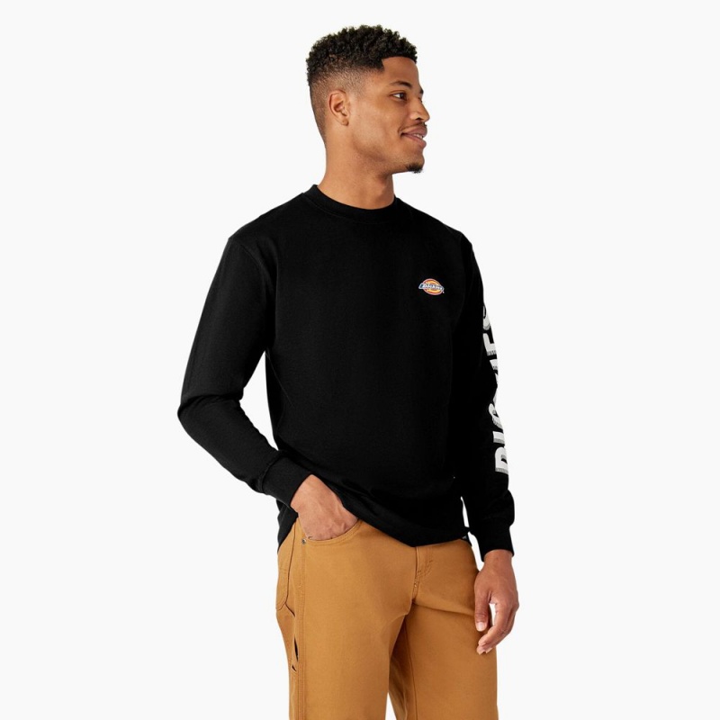 Black Men's Dickies Long Sleeve Workwear Graphic T-Shirt | VRL096718