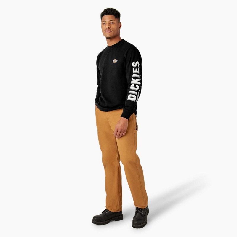 Black Men's Dickies Long Sleeve Workwear Graphic T-Shirt | VRL096718