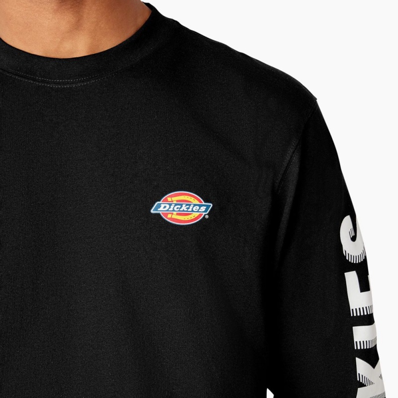 Black Men's Dickies Long Sleeve Workwear Graphic T-Shirt | VRL096718