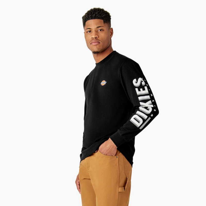 Black Men\'s Dickies Long Sleeve Workwear Graphic T-Shirt | VRL096718