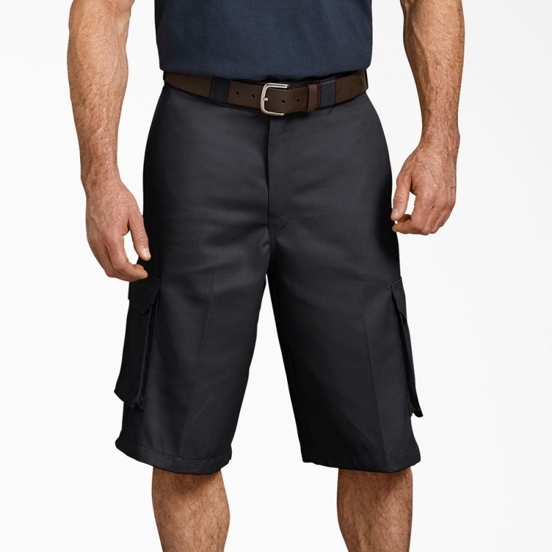 Black Men's Dickies Loose Fit Cargo Work Shorts | DXE584123