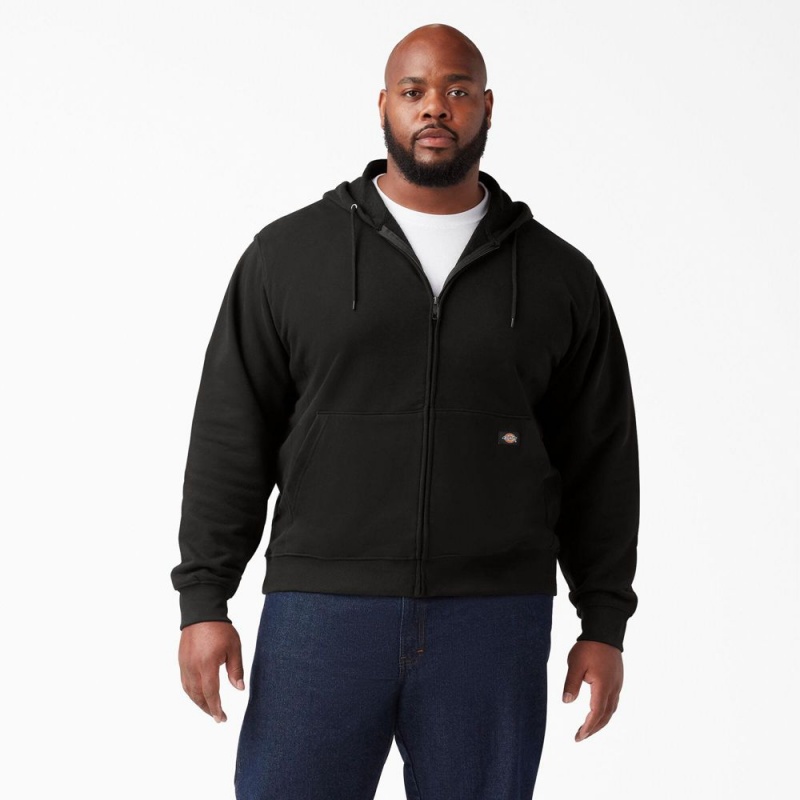 Black Men's Dickies Midweight Fleece Zip Hoodie | ZVC418576