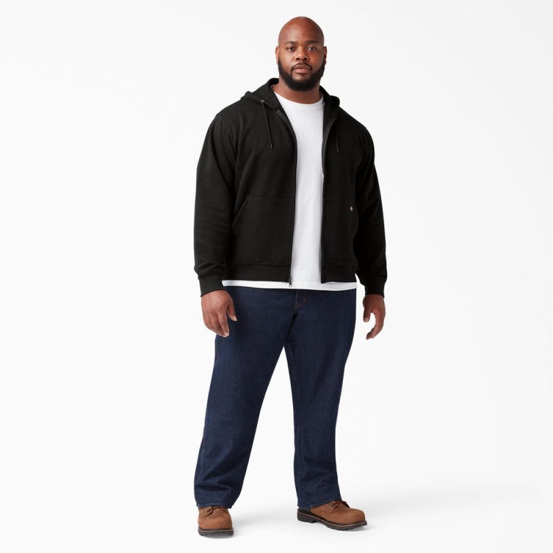 Black Men's Dickies Midweight Fleece Zip Hoodie | ZVC418576