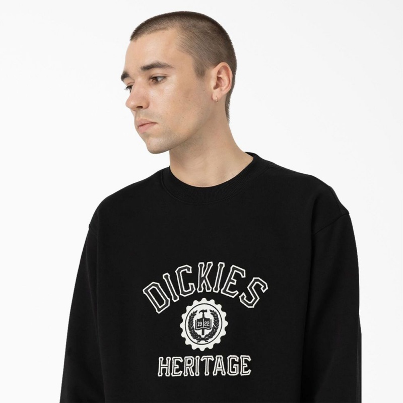 Black Men's Dickies Oxford Graphic Sweatshirt | YHF506178