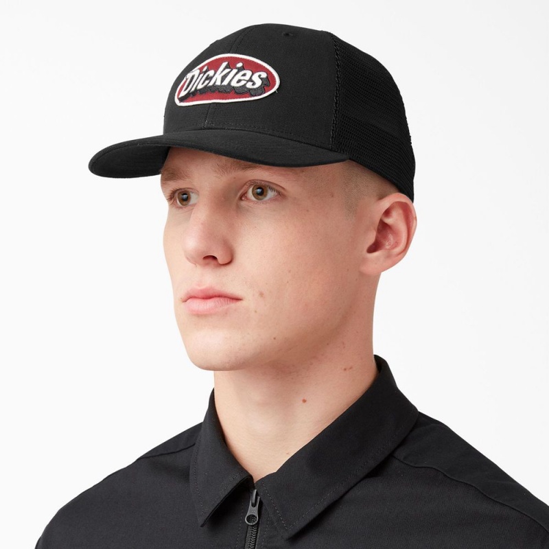 Black Men's Dickies Patch Logo Trucker Cap | OAY615784