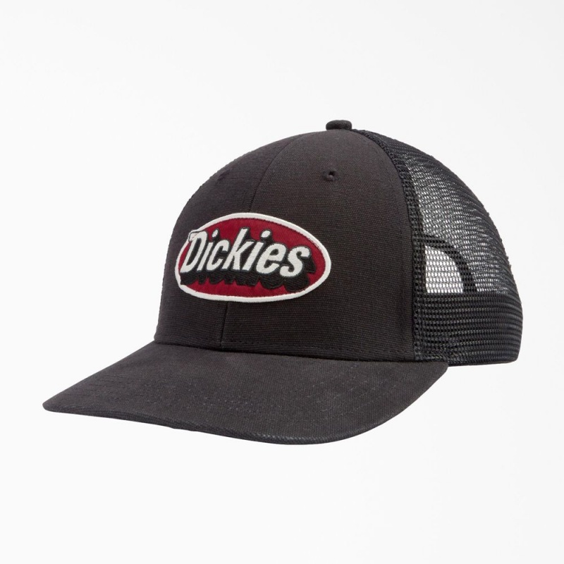 Black Men\'s Dickies Patch Logo Trucker Cap | OAY615784