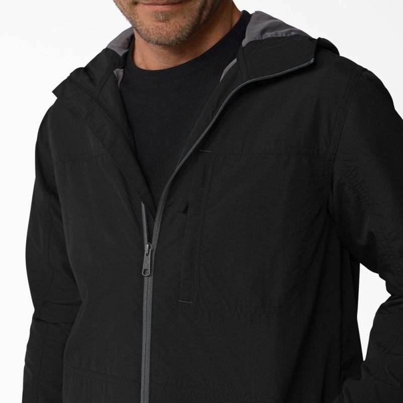 Black Men's Dickies ProTect Cooling Hooded Ripstop Jacket | FPD620574