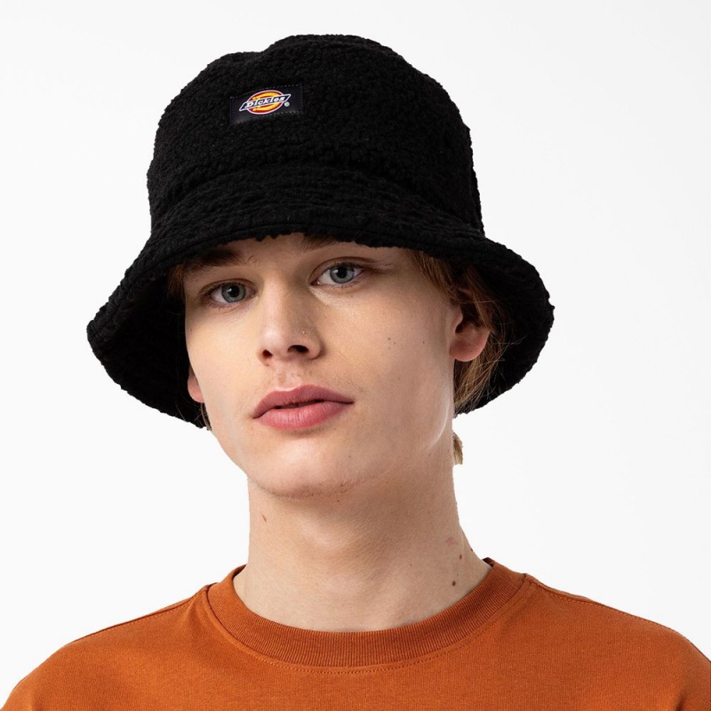 Black Men's Dickies Red Chute Fleece Bucket Hat | AMF390256