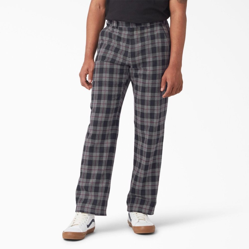 Black Men\'s Dickies Regular Fit Plaid Pants | NCF809431