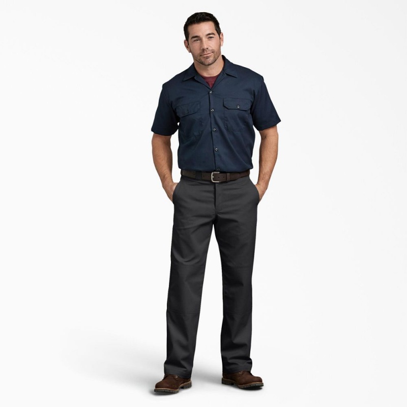 Black Men's Dickies Relaxed Fit Double Knee Work Pants | YZC367981