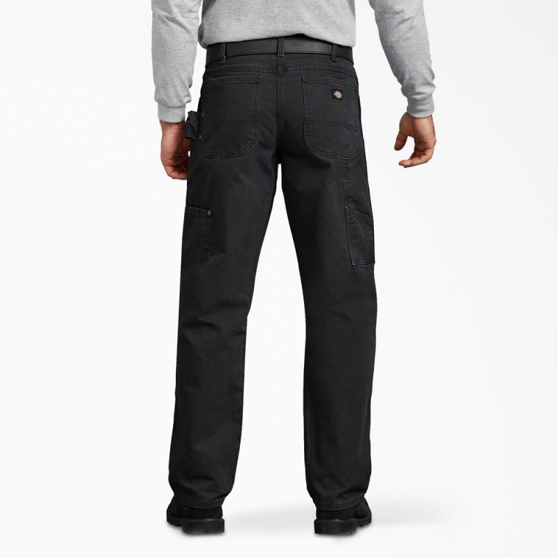 Black Men's Dickies Relaxed Fit Sanded Duck Carpenter Pants | FSV918350