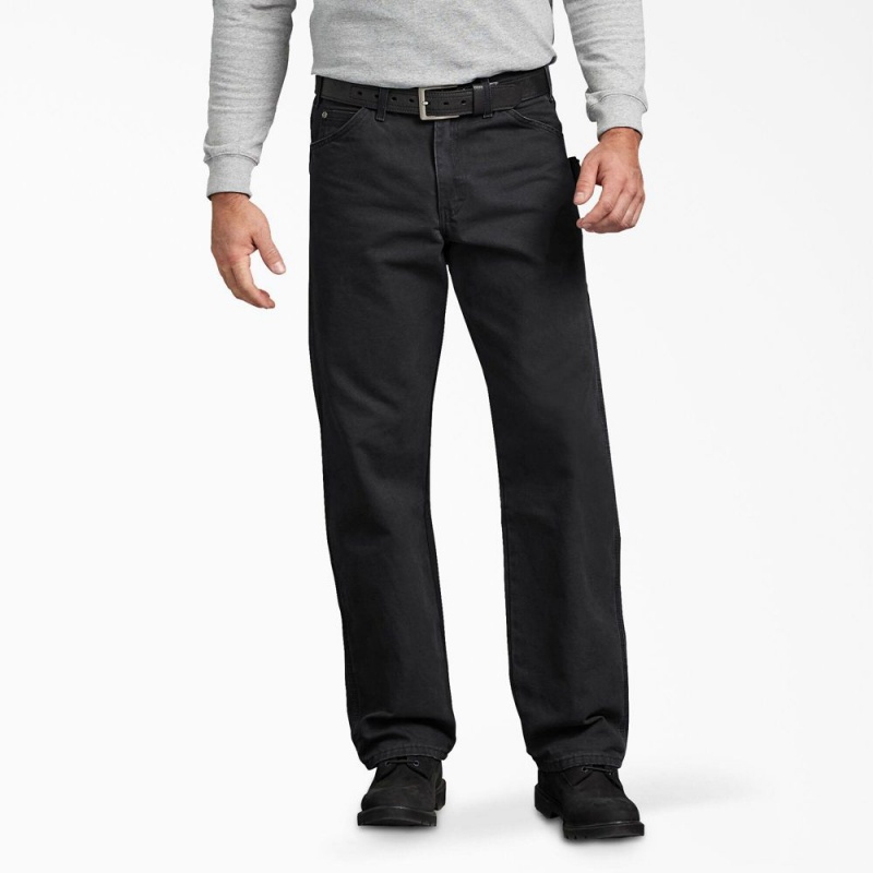 Black Men\'s Dickies Relaxed Fit Sanded Duck Carpenter Pants | FSV918350