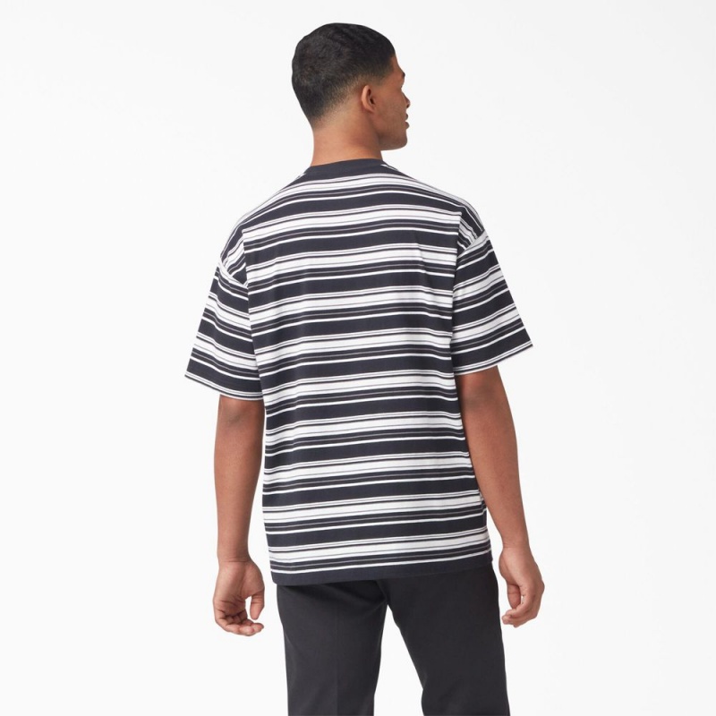 Black Men's Dickies Relaxed Fit Striped Pocket T-Shirt | GEQ043765