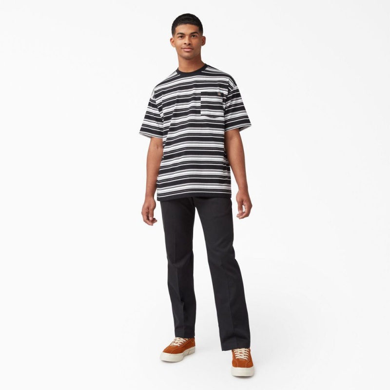 Black Men's Dickies Relaxed Fit Striped Pocket T-Shirt | GEQ043765