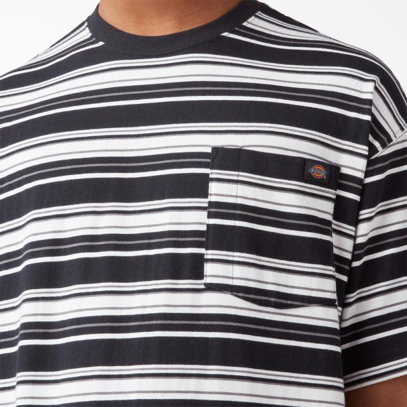 Black Men's Dickies Relaxed Fit Striped Pocket T-Shirt | GEQ043765