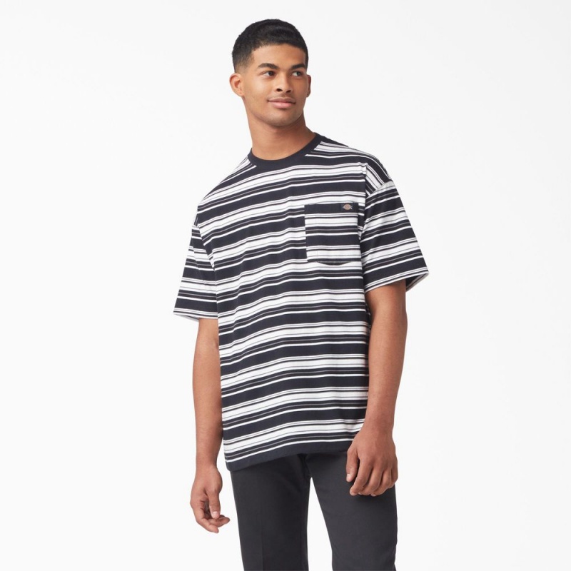 Black Men\'s Dickies Relaxed Fit Striped Pocket T-Shirt | GEQ043765