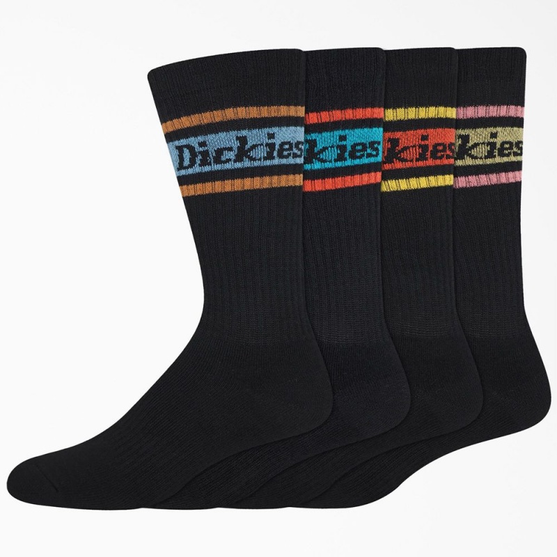 Black Men\'s Dickies Rugby Stripe 4-Pack Socks | UBX107245