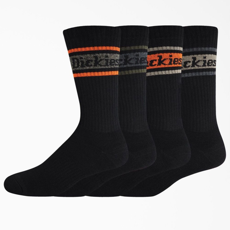 Black Men\'s Dickies Rugby Stripe 4-Pack Socks | SGB724918