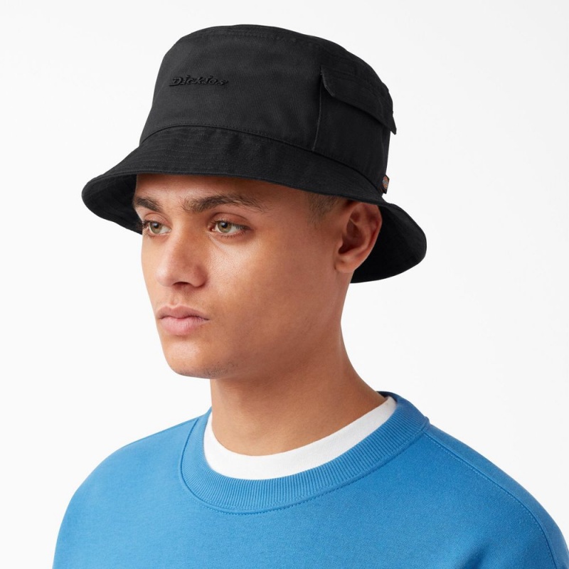 Black Men's Dickies Script Logo Bucket Hat | QPS134526