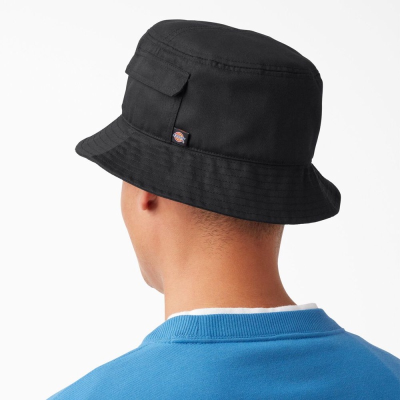 Black Men's Dickies Script Logo Bucket Hat | QPS134526