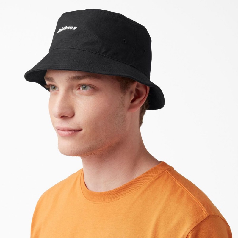 Black Men\'s Dickies Script Logo Canvas Bucket Hat | RTF405876