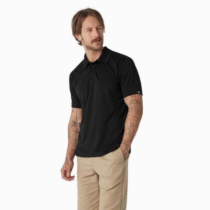 Black Men's Dickies Short Sleeve Performance Polo Shirt | TDR360214