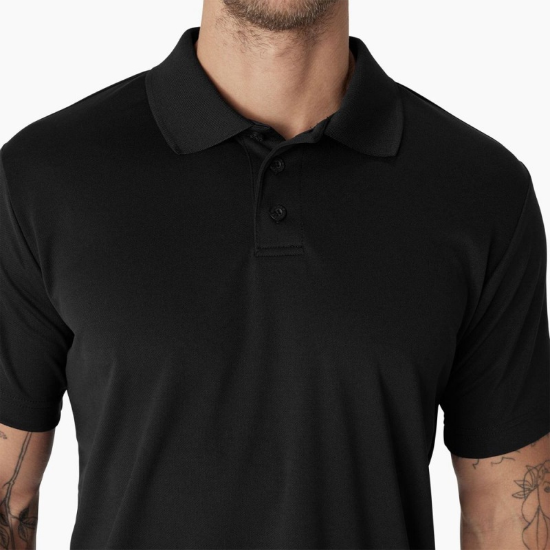 Black Men's Dickies Short Sleeve Performance Polo Shirt | TDR360214