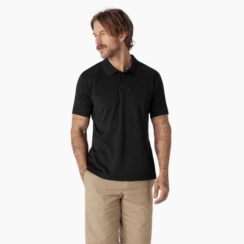 Black Men\'s Dickies Short Sleeve Performance Polo Shirt | TDR360214