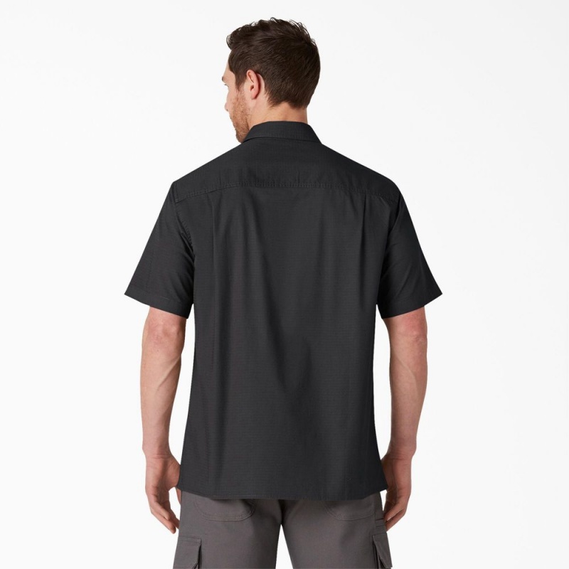 Black Men's Dickies Short Sleeve Ripstop Work Shirts | DRT574123