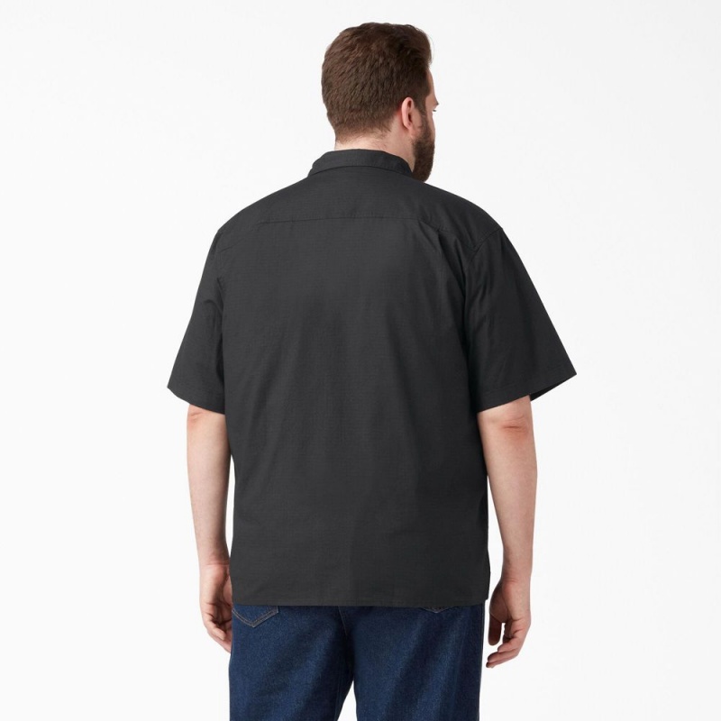 Black Men's Dickies Short Sleeve Ripstop Work Shirts | DRT574123