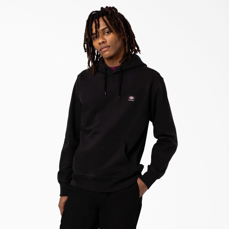 Black Men\'s Dickies Skateboarding Chest Logo Hoodie | JPT549810