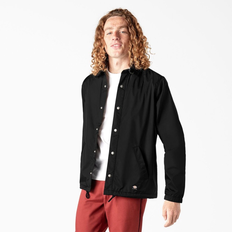 Black Men\'s Dickies Skateboarding Coaches Jacket | TGE723689