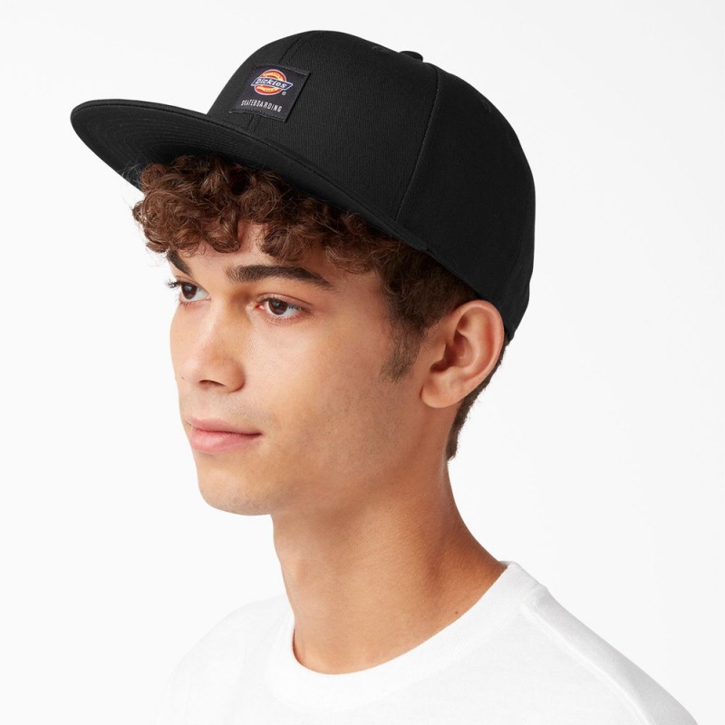 Black Men's Dickies Skateboarding Flat Bill Cap | VFK743058