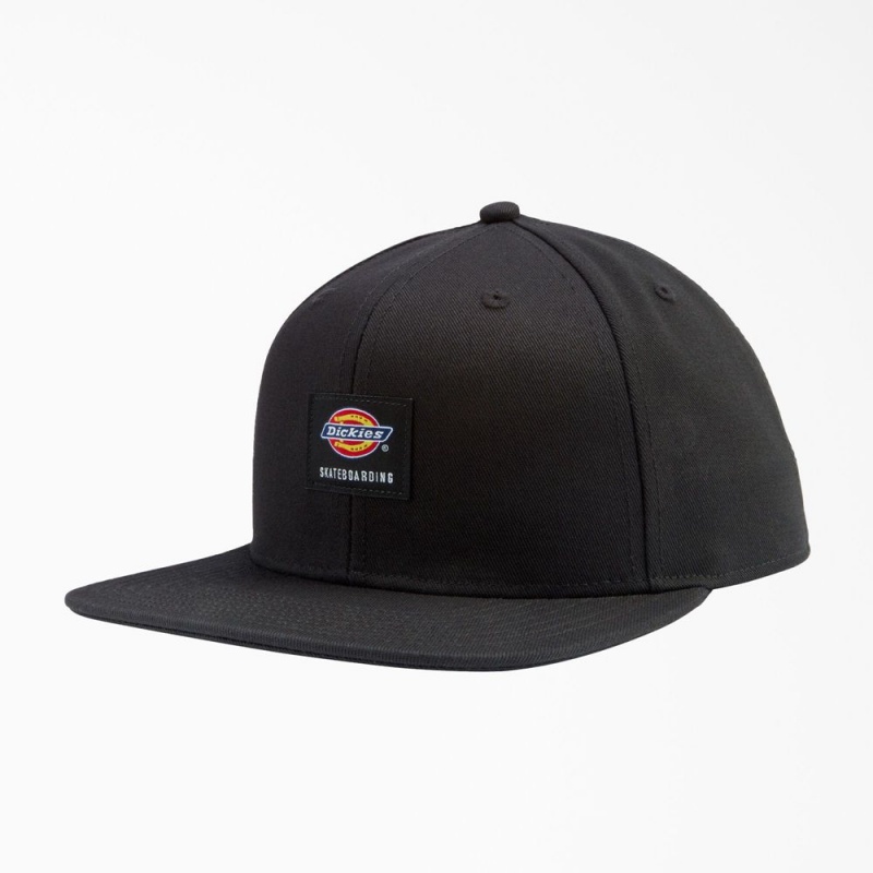 Black Men\'s Dickies Skateboarding Flat Bill Cap | VFK743058