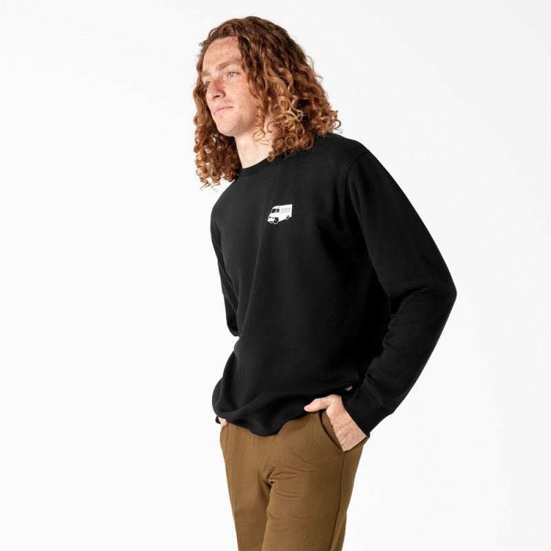 Black Men's Dickies Skateboarding Pool Drainage Graphic Sweatshirt | LYO216758