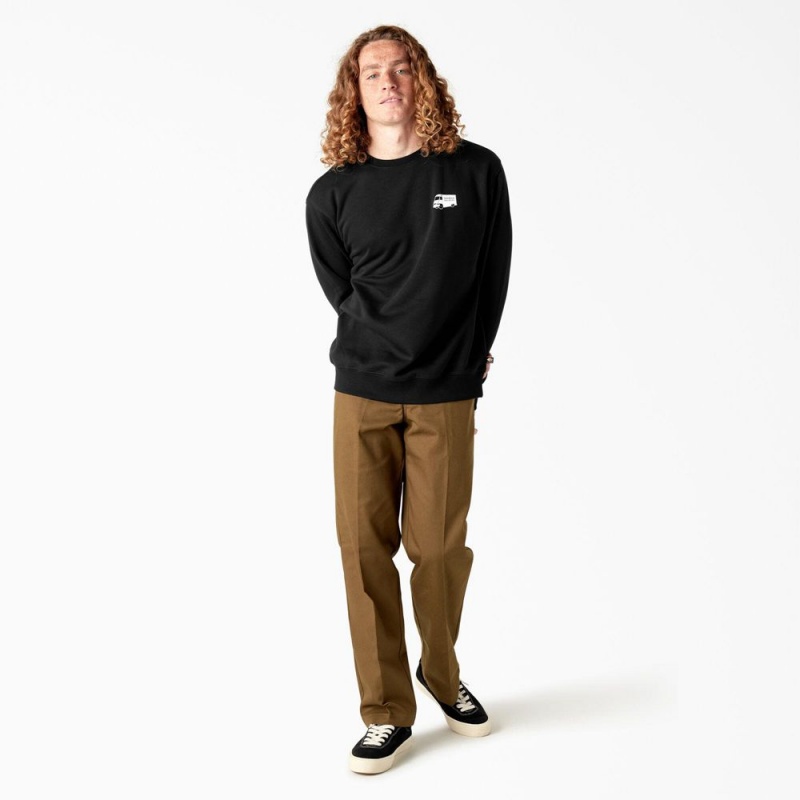 Black Men's Dickies Skateboarding Pool Drainage Graphic Sweatshirt | LYO216758