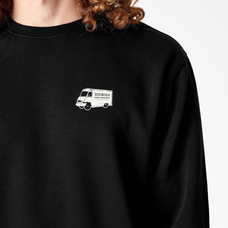 Black Men's Dickies Skateboarding Pool Drainage Graphic Sweatshirt | LYO216758