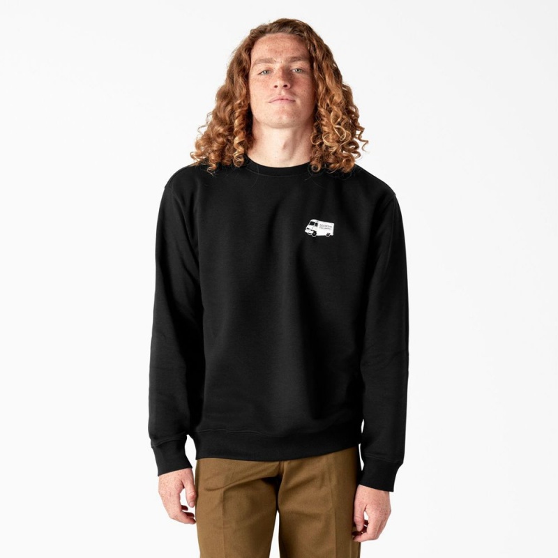 Black Men\'s Dickies Skateboarding Pool Drainage Graphic Sweatshirt | LYO216758