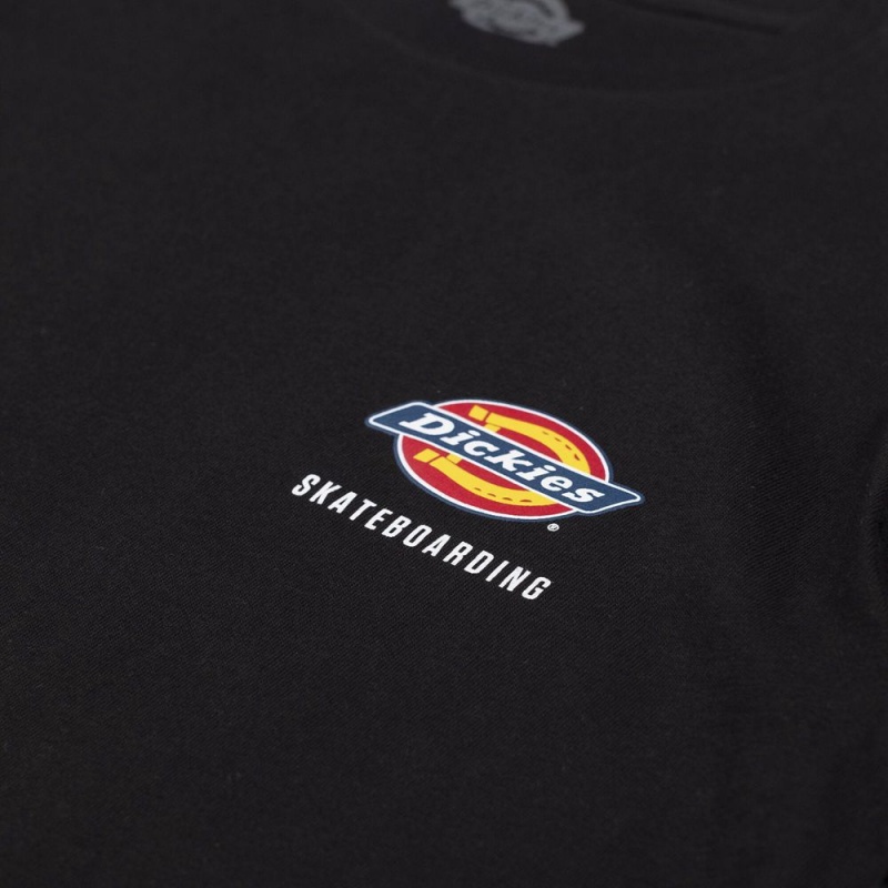 Black Men's Dickies Skateboarding Regular Fit Chest Logo T-Shirt | IJP534902