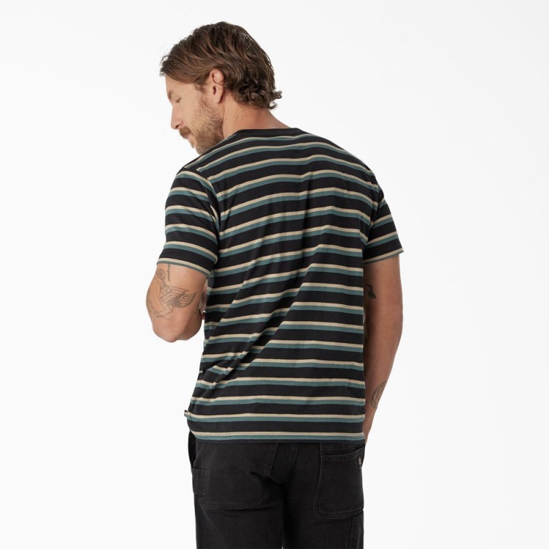 Black Men's Dickies Skateboarding Striped T-Shirt | LZF796250