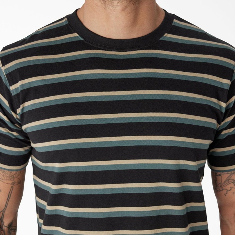 Black Men's Dickies Skateboarding Striped T-Shirt | LZF796250