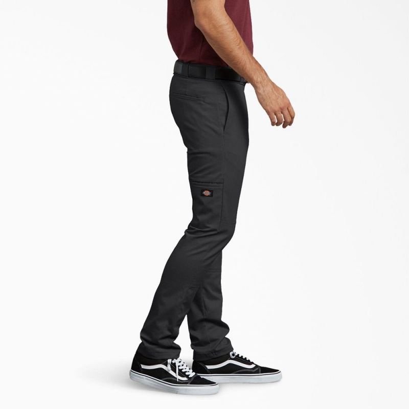 Black Men's Dickies Skinny Fit Double Knee Work Pants | MFD159647