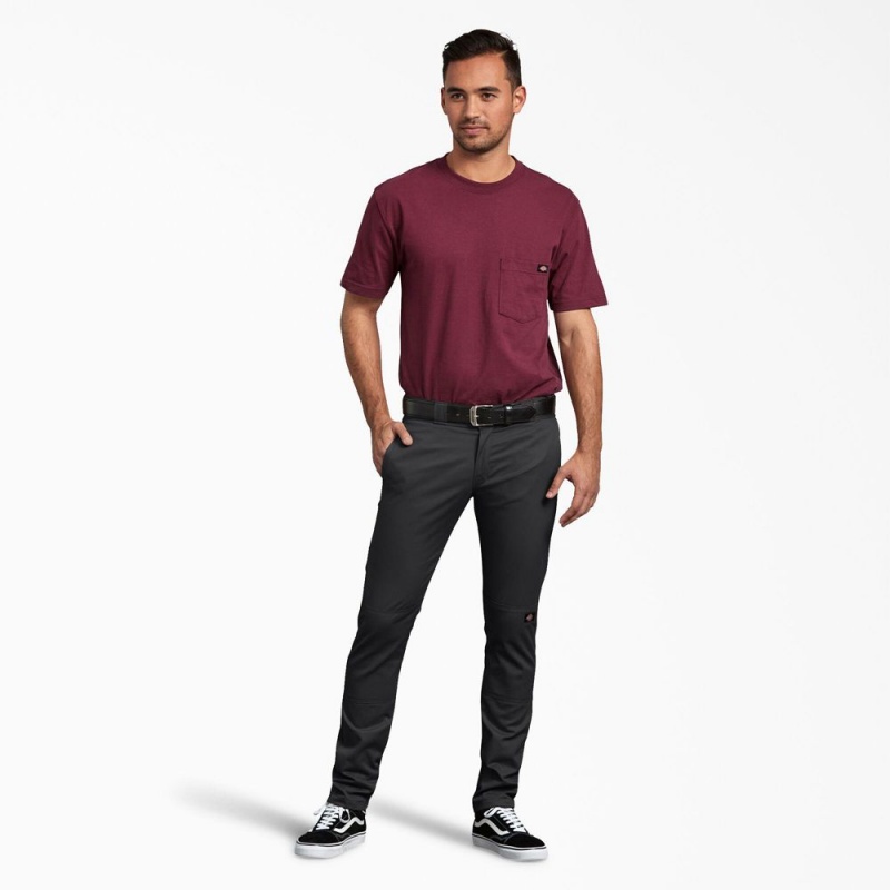 Black Men's Dickies Skinny Fit Double Knee Work Pants | MFD159647