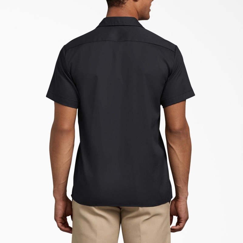 Black Men's Dickies Slim Fit Short Sleeve Work Shirts | UTY129784