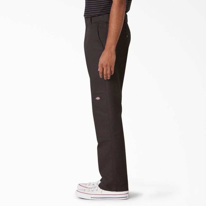 Black Men's Dickies Slim Straight Fit Double Knee Pants | HRW739218