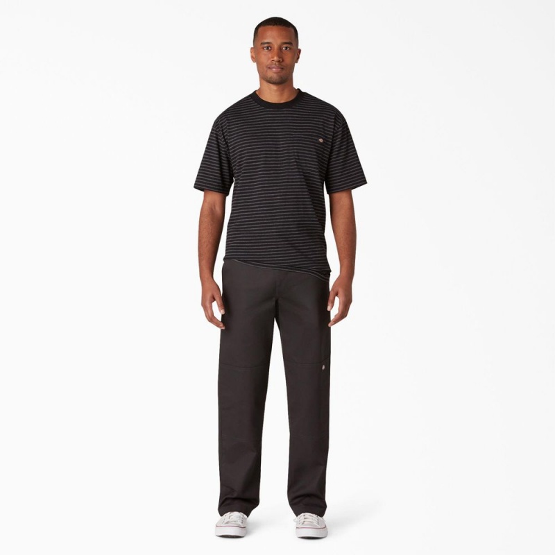 Black Men's Dickies Slim Straight Fit Double Knee Pants | HRW739218